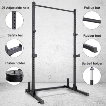 papababe Power Rack Power Cage Workout Station Home Gym for Weightlifting Bodybuilding and Strength Training (800LB Capacity +2 Extra J-Hooks)