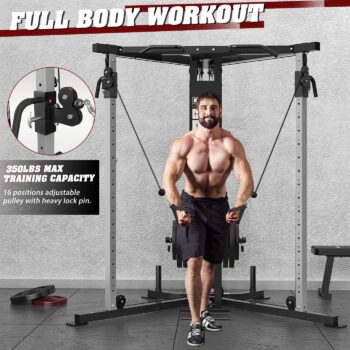 DONOW Cable Crossover Machine, Cable Fly Machine Home Gym System Workout Station with Dual Pulley System Pull-Up Bar Cable Bar and LAT Pull Down System