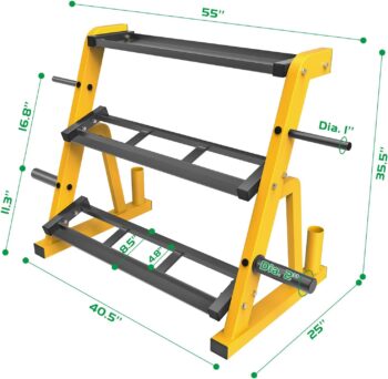 Kipika Heavy Duty Dumbbell Rack Multifunctional, Weight Rack for Dumbbells, Home Gym Equipment, Suitable for Storage of Dumbbell, Barbell Plate, Barbell Bar, Yellow/Black