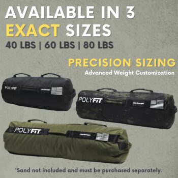 Polyfit Sandbag Pro - Workout Sandbag with Triple Velcro Closure Filler Bag and Reinforced Nylon Webbing - Sand Not Included - Multiple Colors & Sizes