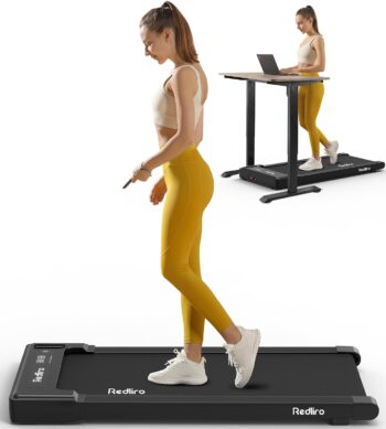 Redliro Walking Pad Treadmill Under Desk, Portable Mini Treadmill with Remote Control, Bluetooth, 265lbs Max Weight, Installation-Free Jogging Machine for Home/Office