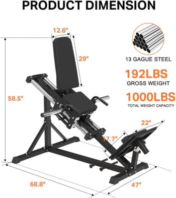 SPART Compact Leg Sled Machine with Calf Block, Plate-Loaded Compact Leg Press Machine with Band Pegs, 1000 LBS Weight Capacity, Squat Machine for Quads, Calves, Hamstrings, Home Gym Leg Machine