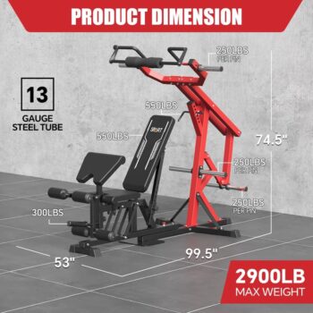 SPART Leverage Gym with Multi Weight Bench, Adjustable Full Body Workout Machine for LAT Pull Down, Squat, Bench Press, Cable Bicep Curl, Seated Row, 2500LB Plate Loaded Strength Training Equipment