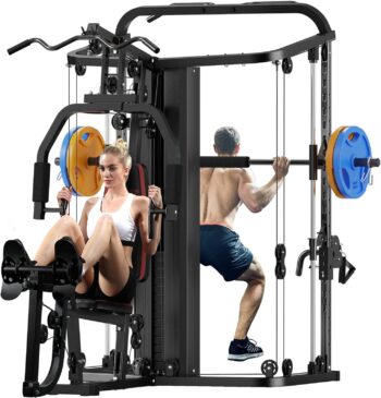 SunHome Multifunction Home Gym System with Cable Crossover System, Smith Machine with 138LB Weight Stack, Leg Press, LAT Station for Full Body Workout Equipment