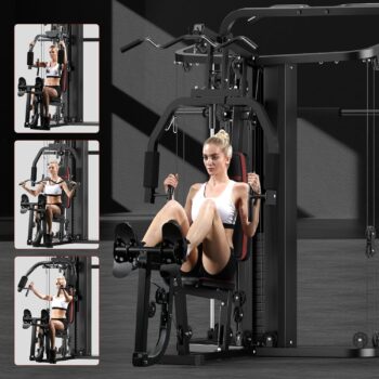 SunHome Multifunction Home Gym System with Cable Crossover System, Smith Machine with 138LB Weight Stack, Leg Press, LAT Station for Full Body Workout Equipment