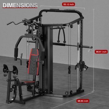 SunHome Multifunction Home Gym System with Cable Crossover System, Smith Machine with 138LB Weight Stack, Leg Press, LAT Station for Full Body Workout Equipment