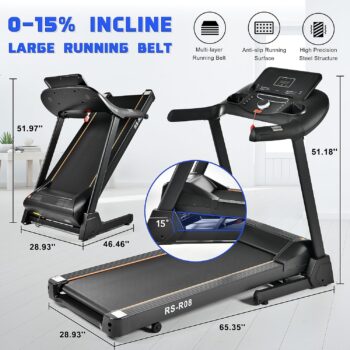 Treadmills for Home, Folding Treadmill with Auto Incline 0-15%, 18'' Wide Running Belt Foldable Treadmill, Incline Treadmill for Running Walking with 286LBS Weight Capacity, 2.5HP Motors 12 PROG & App