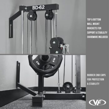 Valor Fitness BD-62 Wall Mount Cable Station with Adjustable Dual Pulley System Plus for Functional Home Gym