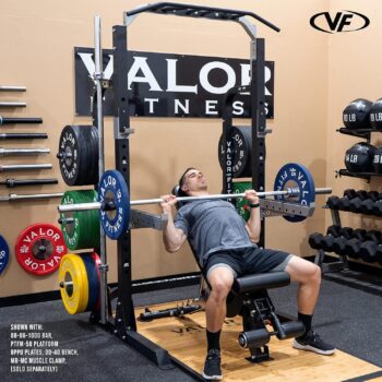 Valor Fitness Half Rack Squat Machine - 5 Position Multi-Grip Pull Up Station - Adjustable Height, Plate Storage, Bar Storage and Resistance Band Pegs – 750lbs.- Optional Weightlifting Platform Bundle