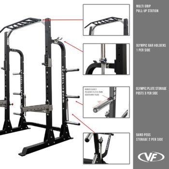 Valor Fitness Half Rack Squat Machine - 5 Position Multi-Grip Pull Up Station - Adjustable Height, Plate Storage, Bar Storage and Resistance Band Pegs – 750lbs.- Optional Weightlifting Platform Bundle