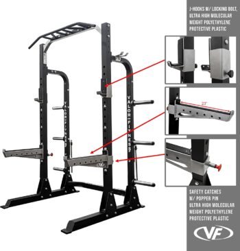 Valor Fitness Half Rack Squat Machine - 5 Position Multi-Grip Pull Up Station - Adjustable Height, Plate Storage, Bar Storage and Resistance Band Pegs – 750lbs.- Optional Weightlifting Platform Bundle