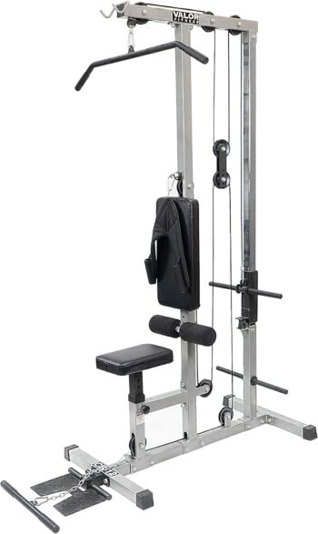 Valor Fitness Lat Pull Down Machine- Adjustable Low Row Cable Pulley Exercise Equipment with Attachments - Strength Training Home Gym System -Plate Loaded - Max Weight 200 lbs -CB-12