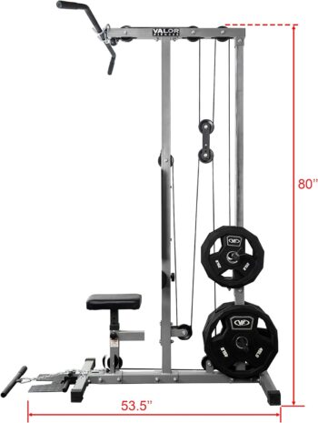 Valor Fitness Lat Pull Down Machine- Adjustable Low Row Cable Pulley Exercise Equipment with Attachments - Strength Training Home Gym System -Plate Loaded - Max Weight 200 lbs -CB-12