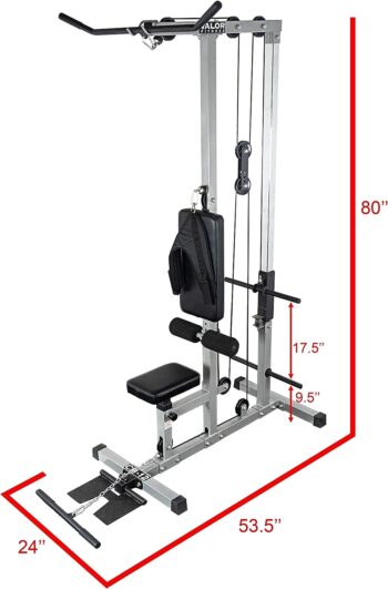 Valor Fitness Lat Pull Down Machine- Adjustable Low Row Cable Pulley Exercise Equipment with Attachments - Strength Training Home Gym System -Plate Loaded - Max Weight 200 lbs -CB-12