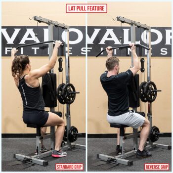 Valor Fitness Lat Pull Down Machine- Adjustable Low Row Cable Pulley Exercise Equipment with Attachments - Strength Training Home Gym System -Plate Loaded - Max Weight 200 lbs -CB-12