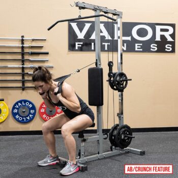 Valor Fitness Lat Pull Down Machine- Adjustable Low Row Cable Pulley Exercise Equipment with Attachments - Strength Training Home Gym System -Plate Loaded - Max Weight 200 lbs -CB-12