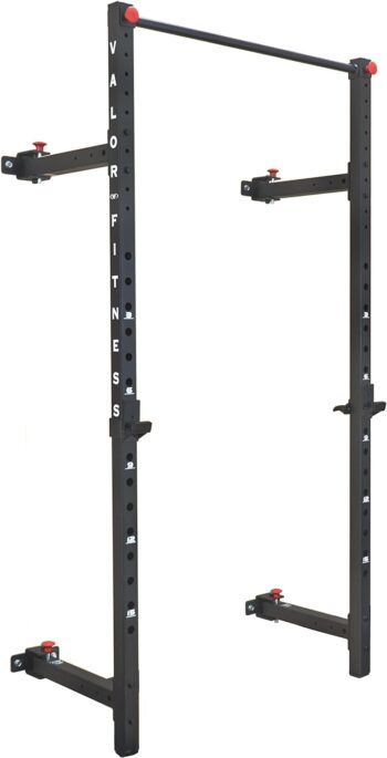 Valor Fitness Squat Rack with Pull Up Bar- Wall Mount Folding Space Saver - Home Gym Total Body Workout Equipment- BD-20