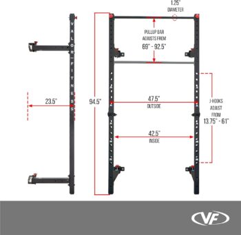 Valor Fitness Squat Rack with Pull Up Bar- Wall Mount Folding Space Saver - Home Gym Total Body Workout Equipment- BD-20