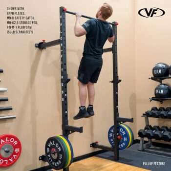 Valor Fitness Squat Rack with Pull Up Bar- Wall Mount Folding Space Saver - Home Gym Total Body Workout Equipment- BD-20