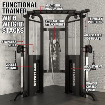 ER KANG Functional Trainer with Selectorized Weight Stack, 2000LBS Cable Crossover Machine with Independent Double Pulley System, Multi-Functional Chest Fly Machine,Commercial Grade Training Equipment