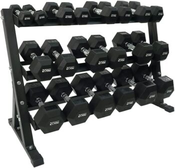 Healthy You Rubber Hex Dumbbell Complete Package Set 2 Each Of 5-50 lbs With Rack 550 lbs