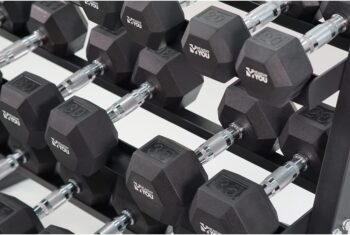 Healthy You Rubber Hex Dumbbell Complete Package Set 2 Each Of 5-50 lbs With Rack 550 lbs