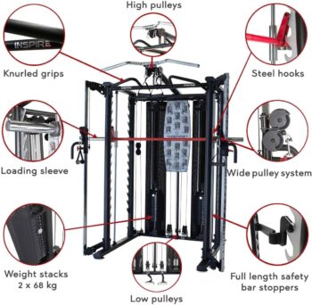 Inspire Fitness SCS Smith System - Cage System - Functional Trainer Home Gym With Smith Machine - Cable Machine with Accessories - D Handles, Ankle Strap, Multi-Function Belt - Bench Not Included