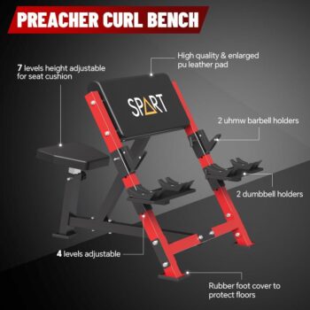 SPART Preacher Curl Bench, Seated Arm Isolated Barbell Dumbbell Bicep Station, Bicep Curl Machine with Bar Holder & Dumbbell Holder for Arm Curl Strength Training Home Gym