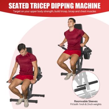 SPART Seated Dip Machine, Plate Loaded Tricep/Bicep Dip Press Machine with Cable Bar for Biceps Chest Training, Upper Body Push Workout, Hold up to 440LBS