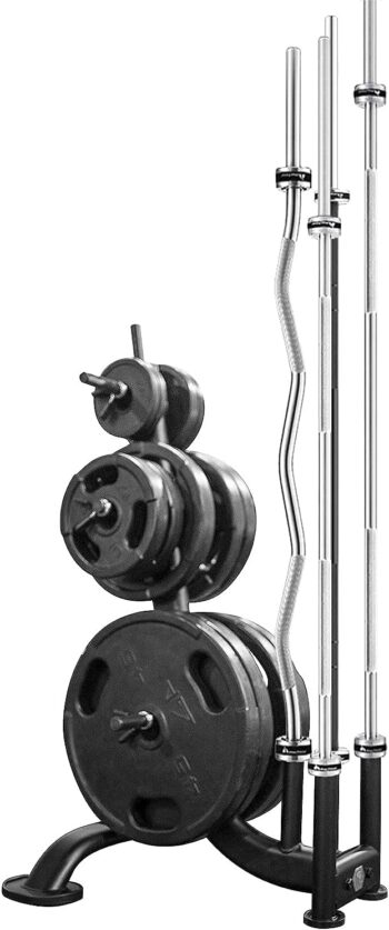 Shape Fit Core Olympic Weight Tree Plate Holder Storage Rack with 660 LBS Capacity & 2-Inch + 1-Inch Diameter Bar Pegs (4 Total) For Weight Plates of Your Choice - Best Home Gym Workout