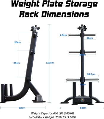 Shape Fit Core Olympic Weight Tree Plate Holder Storage Rack with 660 LBS Capacity & 2-Inch + 1-Inch Diameter Bar Pegs (4 Total) For Weight Plates of Your Choice - Best Home Gym Workout