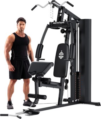 Sportsroyals Home Gym, Exercise Equipment with 154LBS Weight Stack, Multi Gym Equipment for Full Body Workout with Pulley System