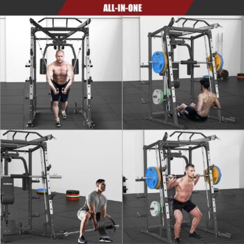 SunHome Smith Machine, 2000LBS Power Cage Squat Rack with Smith Bar, Two LAT Pull-Down Systems, Cable Crossover Machine and and More Cable Attachment for Home Gym