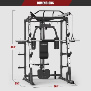 SunHome Smith Machine, 2000LBS Power Cage Squat Rack with Smith Bar, Two LAT Pull-Down Systems, Cable Crossover Machine and and More Cable Attachment for Home Gym