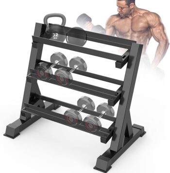 THERUN 1100lbs Adjustable 3 Tier Dumbbell Rack Stand, Hex dumbbells Hand Weights Rack Dumbbell Holder Home Gym Storage Organizer, Reverse Install Available (Rack Only)