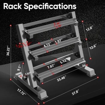 THERUN 1100lbs Adjustable 3 Tier Dumbbell Rack Stand, Hex dumbbells Hand Weights Rack Dumbbell Holder Home Gym Storage Organizer, Reverse Install Available (Rack Only)