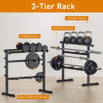 UBOWAY Compact Dumbbell Rack Stand Barbell Rack: Weight rack for Dumbbells, Olympic Barbell Bar, Olympic Weight Plates - Weight Storage Rack for Strength Training Home Gym Fitness Exercise Equipment