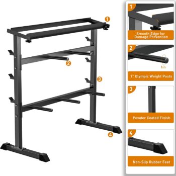 UBOWAY Compact Dumbbell Rack Stand Barbell Rack: Weight rack for Dumbbells, Olympic Barbell Bar, Olympic Weight Plates - Weight Storage Rack for Strength Training Home Gym Fitness Exercise Equipment