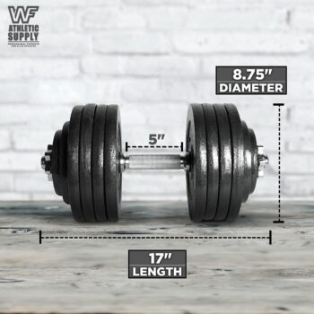 WF Athletic Supply Adjustable Dumbbells, Home Workout Equipment for Weight Lifting & Strength Training, Size Options Available 20lb, 25lb, 30lb, 52.5lb & 100lb