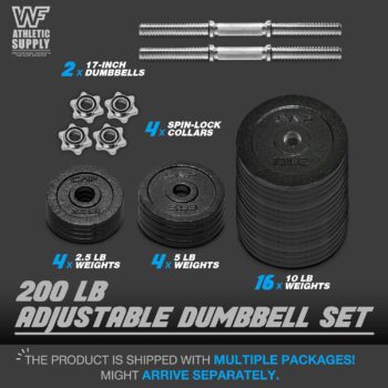 WF Athletic Supply Adjustable Dumbbells, Home Workout Equipment for Weight Lifting & Strength Training, Size Options Available 20lb, 25lb, 30lb, 52.5lb & 100lb