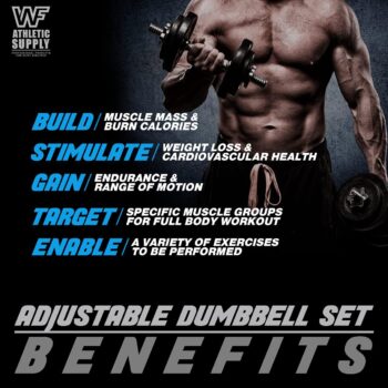 WF Athletic Supply Adjustable Dumbbells, Home Workout Equipment for Weight Lifting & Strength Training, Size Options Available 20lb, 25lb, 30lb, 52.5lb & 100lb