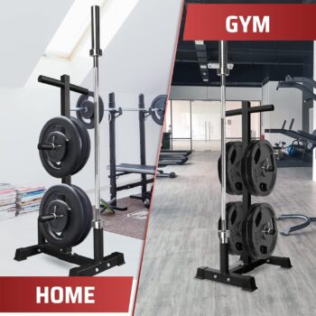 Yes4All Weight Plate Tree Holder & Vertical Barbell Storage Rack For Home Gym, 6-Pegs Olympic Weight Plate & 2 Barbells