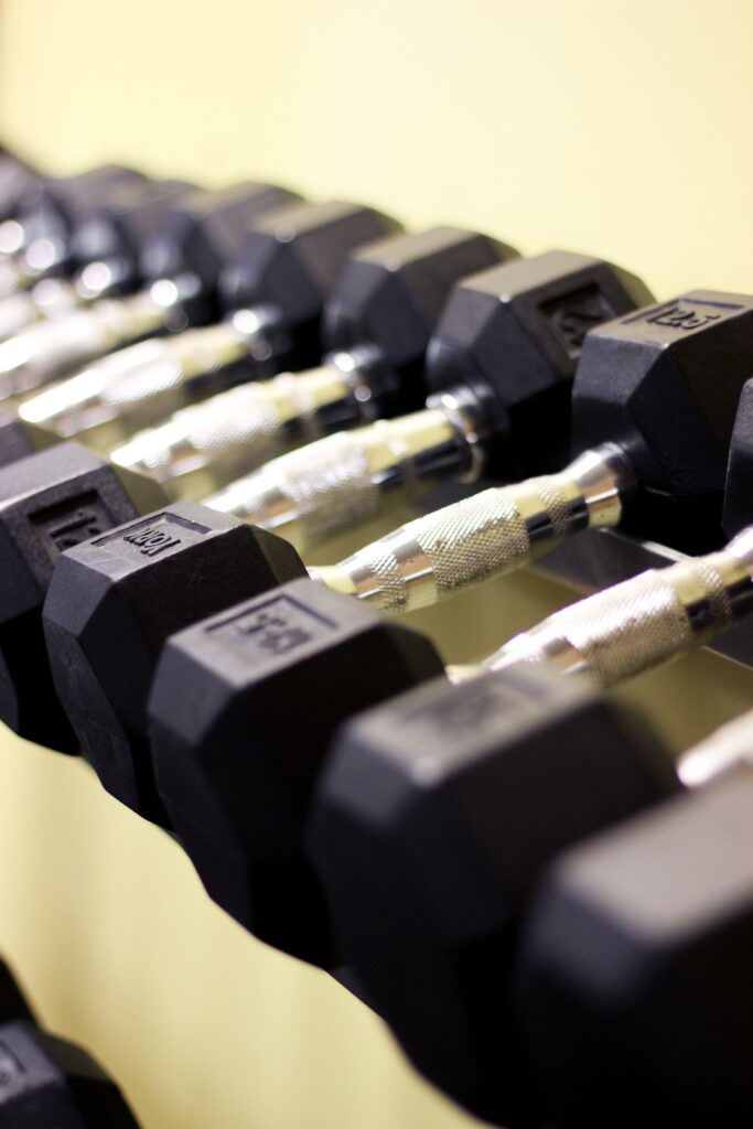 image of a rack of dumbbells