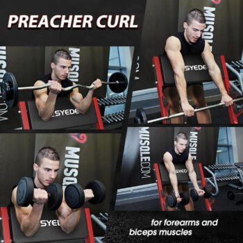 syedee Preacher Curl Bench, Seated Arm Isolated Barbell Dumbbell Bicep Station, Bicep Curl Machine with 2 Bar Holders for Home Gym