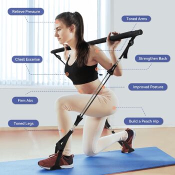 ALongSong Portable Pilates Bar Kit with Resistance Bands for Women & Men，Upgraded 3 Section Pilates Bar with Stackable Bands for Home Gym Exercise Fitness Equipment Supports Full-Body Workouts