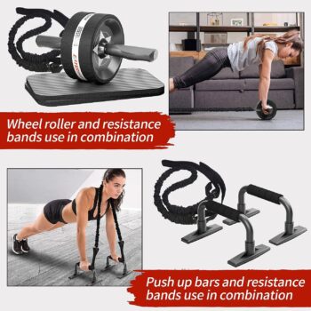 EnterSports Ab Rollers Wheel Kit, Exercise Wheel Core Strength Training Abdominal Roller Set with Push Up Bars, Resistance Bands, Knee Mat Home Gym Fitness Equipment for Abs Workout