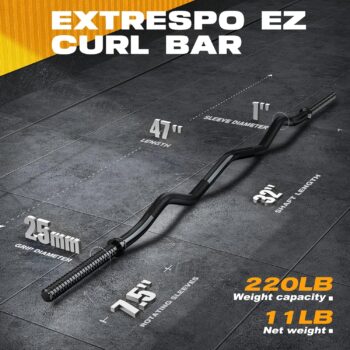 ExtreSpo 47" EZ Curl Bar Weight Lifting Bar, for Hip Thrusts/Squats/Lunges, 1-inch/2-inch Weight Plates Curling Bar for Gym and Home, with 2 Star/Spring Collars