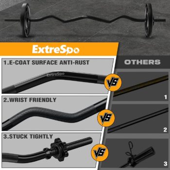 ExtreSpo 47" EZ Curl Bar Weight Lifting Bar, for Hip Thrusts/Squats/Lunges, 1-inch/2-inch Weight Plates Curling Bar for Gym and Home, with 2 Star/Spring Collars