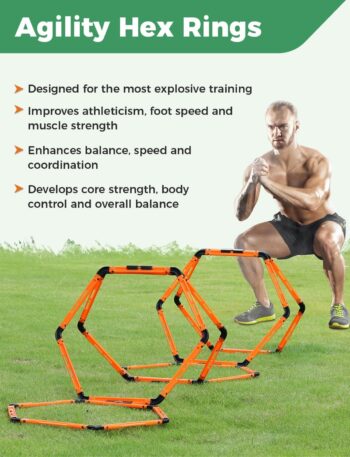 GHB Hex Agility Rings Speed Rings with Carrying Bag 6 Set Portable Hexagon Rings, Agility Hurdles for Agility Footwork Training