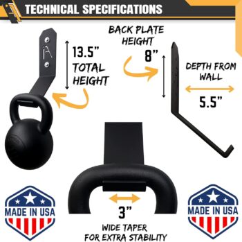 IRON AMERICAN Kettlebell HEAVY-DUTY Hook Wall Hanger, Kettlebell Gym Storage Mount Gym Free Weight Storage Hanger - Hang Any Size Kettlebell, 200 Pound Capacity Hardware Included